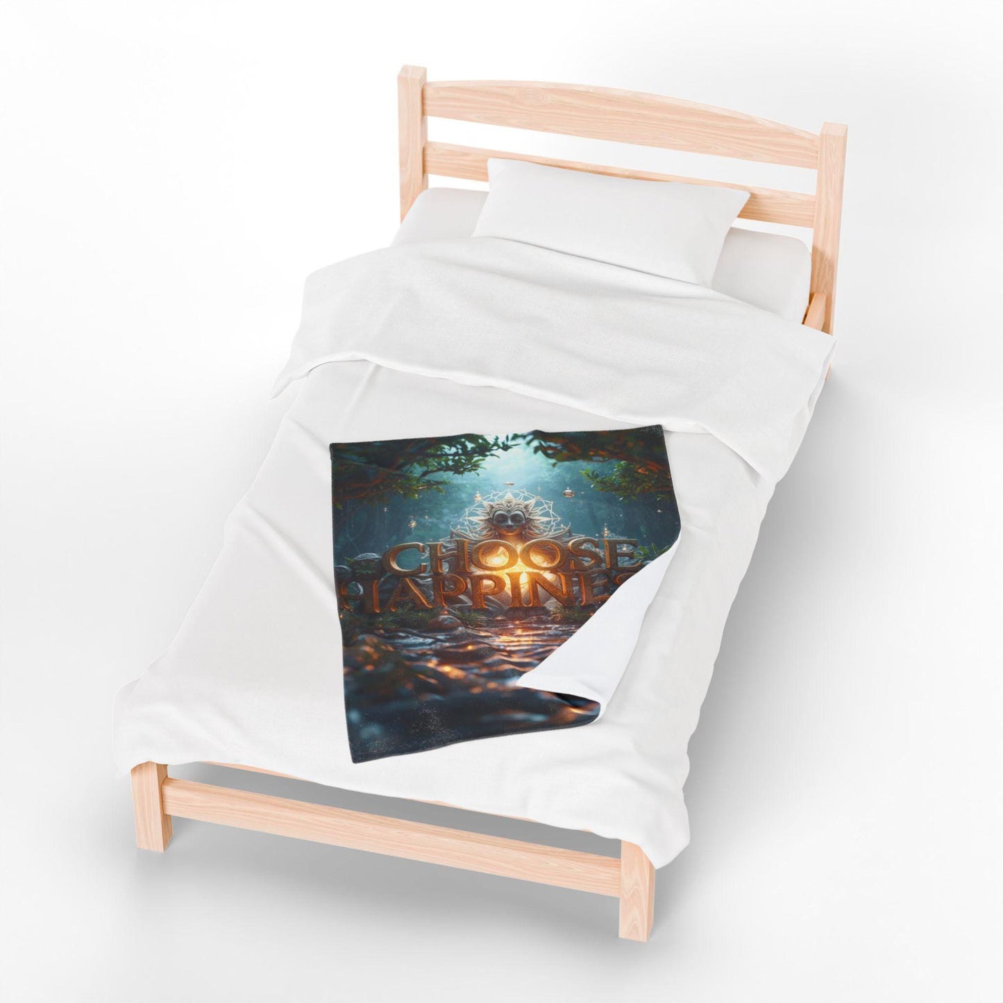 Choose Happiness Velveteen Plush Blanket | Forest Path Inspirational Typography