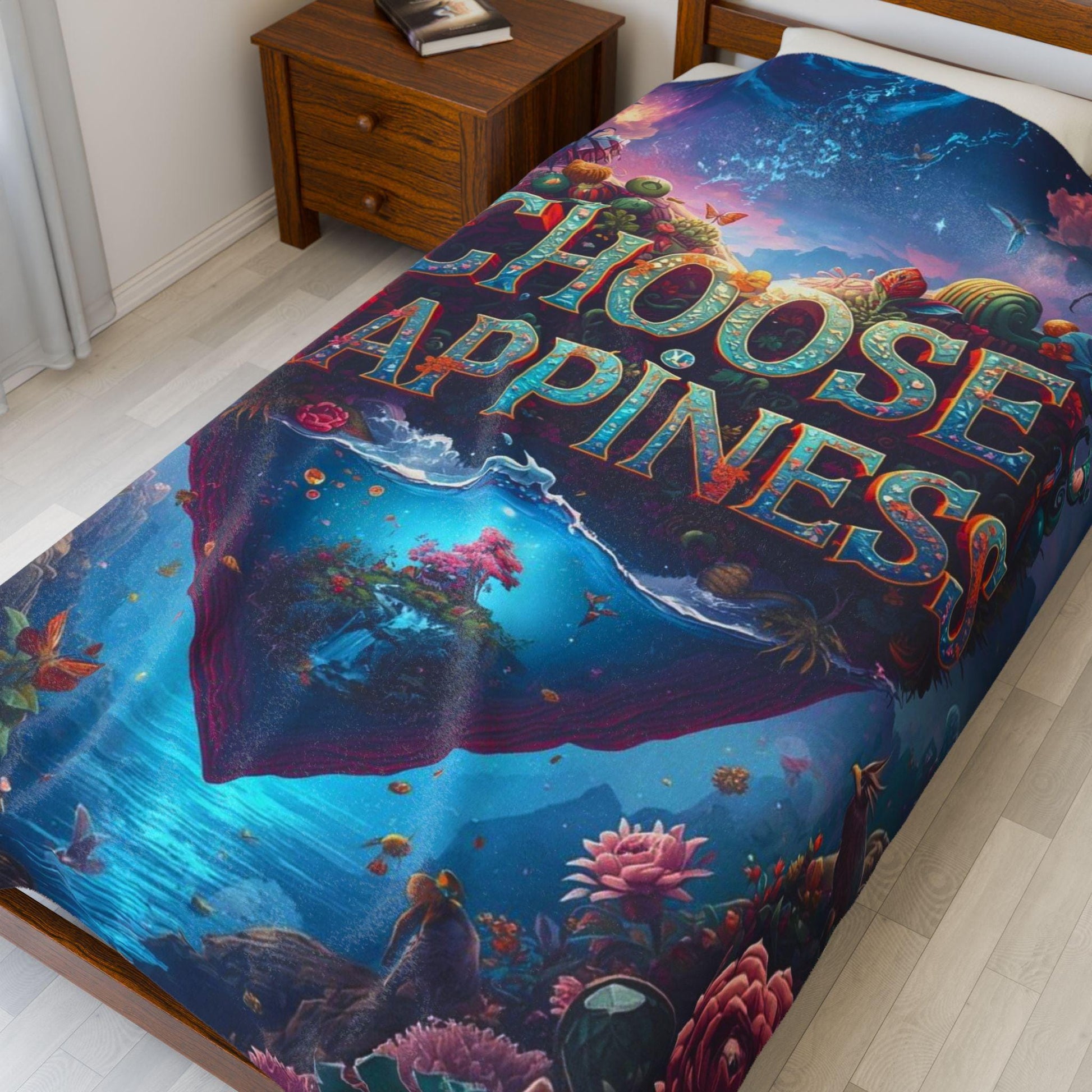 Choose Happiness Velveteen Blanket | Inspirational Heart Artwork
