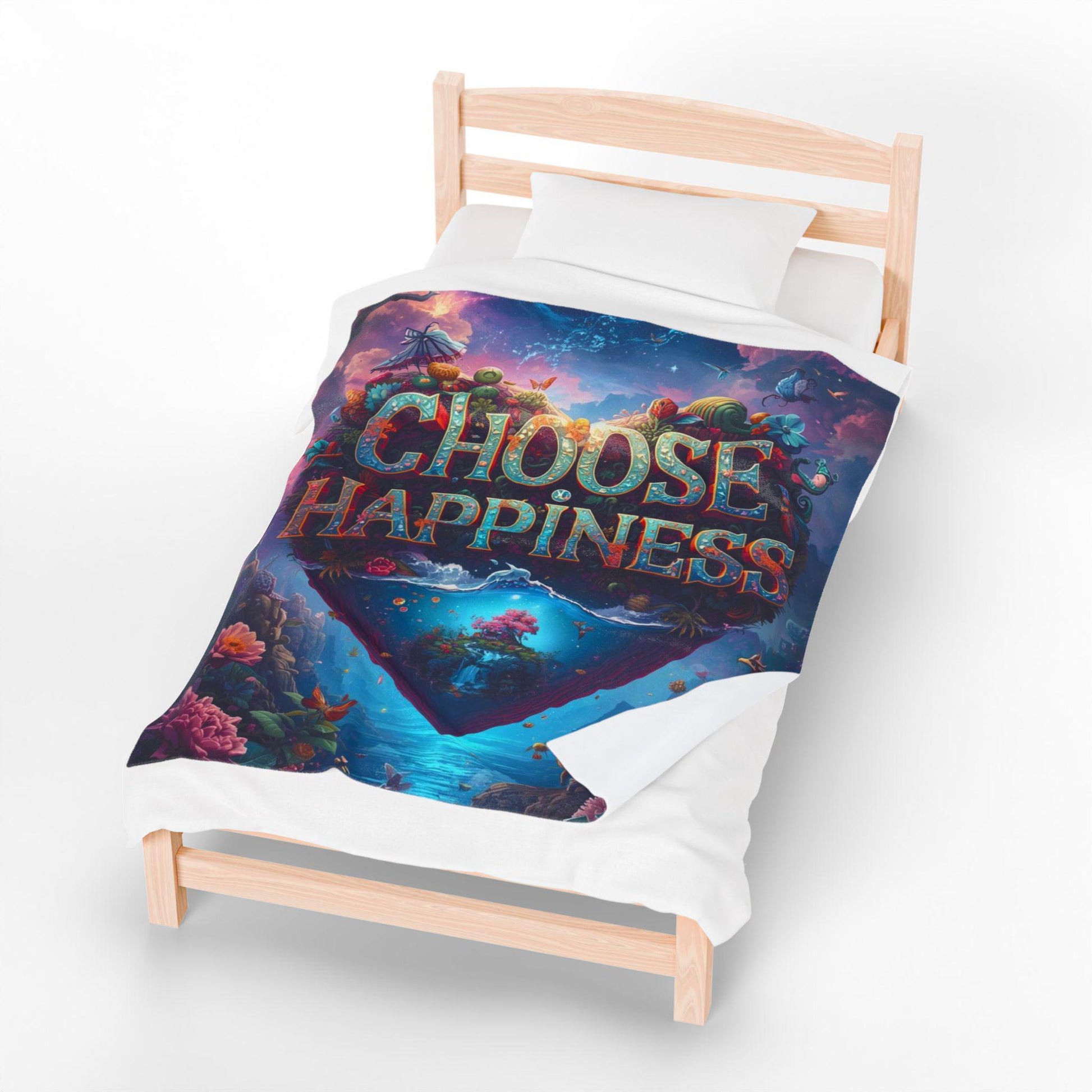 Choose Happiness Velveteen Blanket | Inspirational Heart Artwork