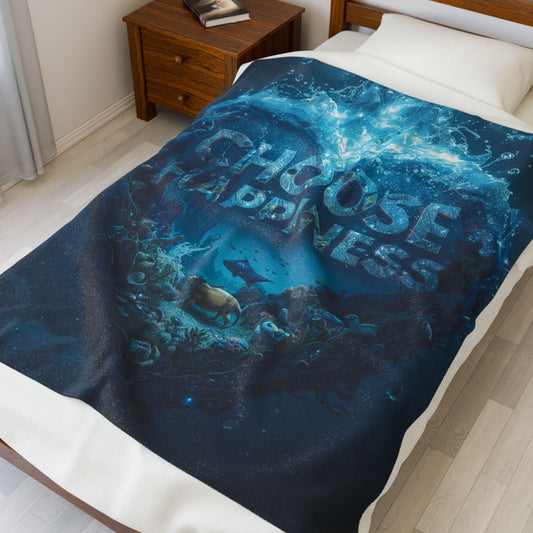 Choose Happiness Heart Ocean Scene Velveteen Plush Blanket | Inspirational Quote Throw