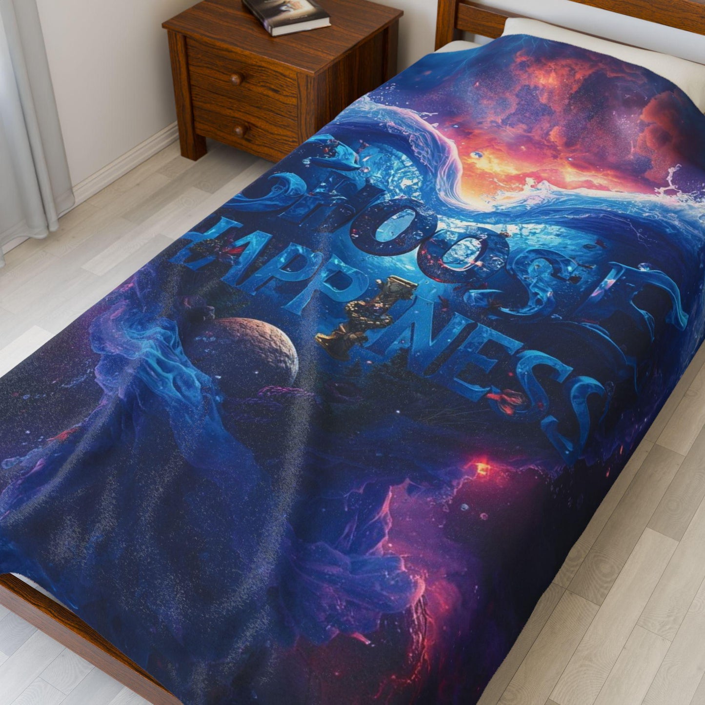 Choose Happiness Velveteen Plush Blanket | Cosmic Heart Typography