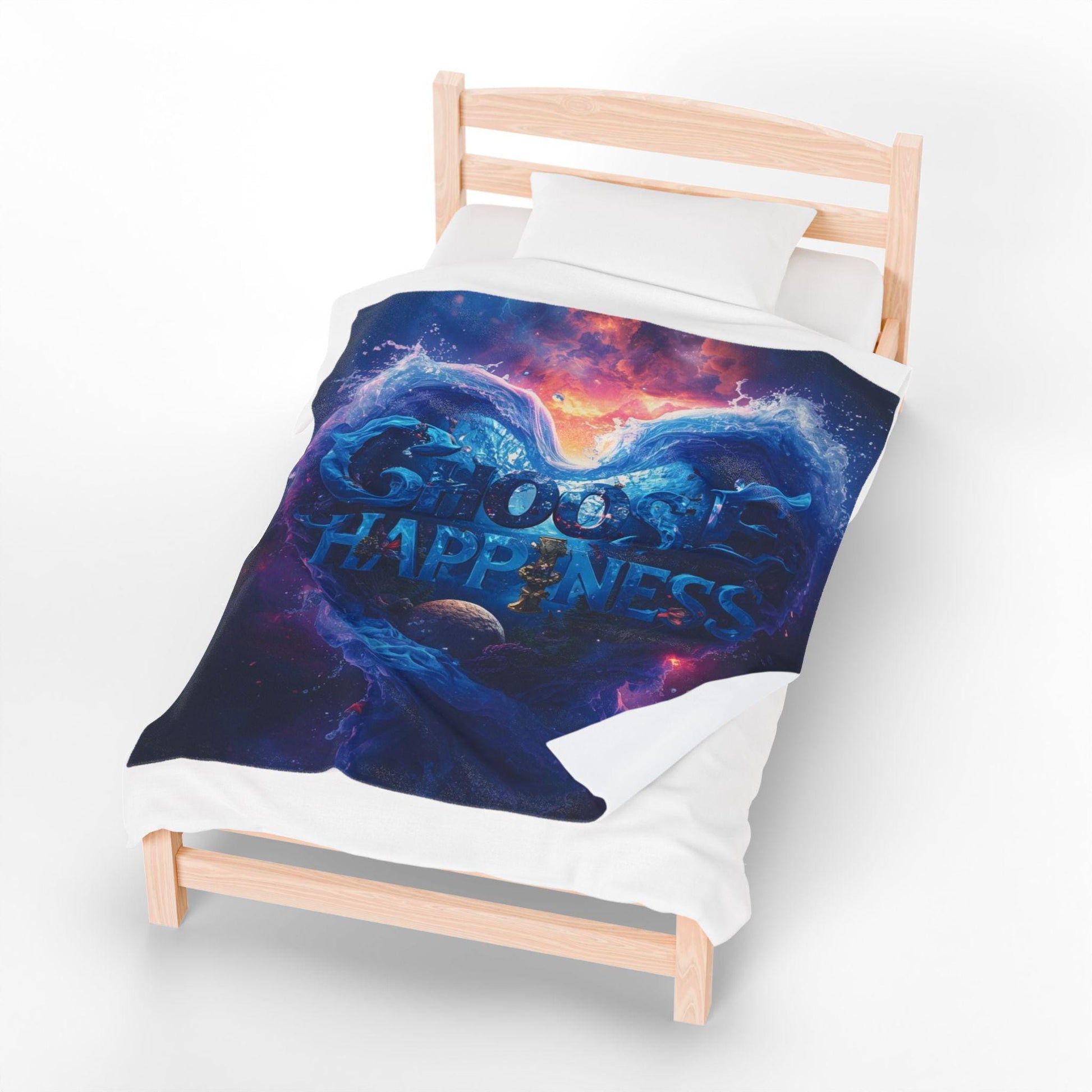 Choose Happiness Velveteen Plush Blanket | Cosmic Heart Typography