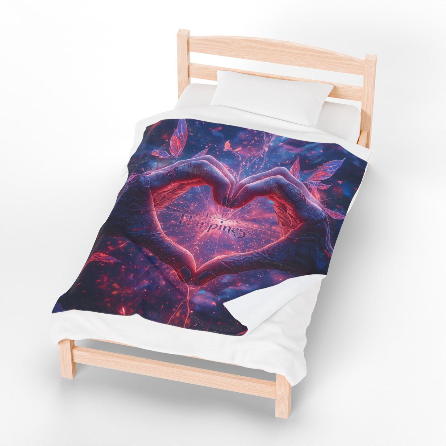 Heart Hands Neon Heart Velveteen Plush Blanket | Fantasy Glow Love Design