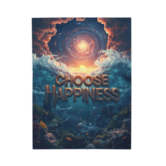 Choose Happiness ocean sunrise illustration Blanket | Velveteen Plush Blanket