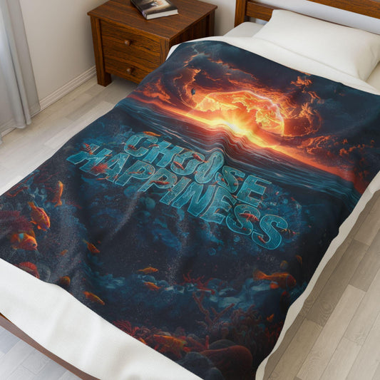 Choose Happiness ocean sunset blanket | Velveteen plush throw
