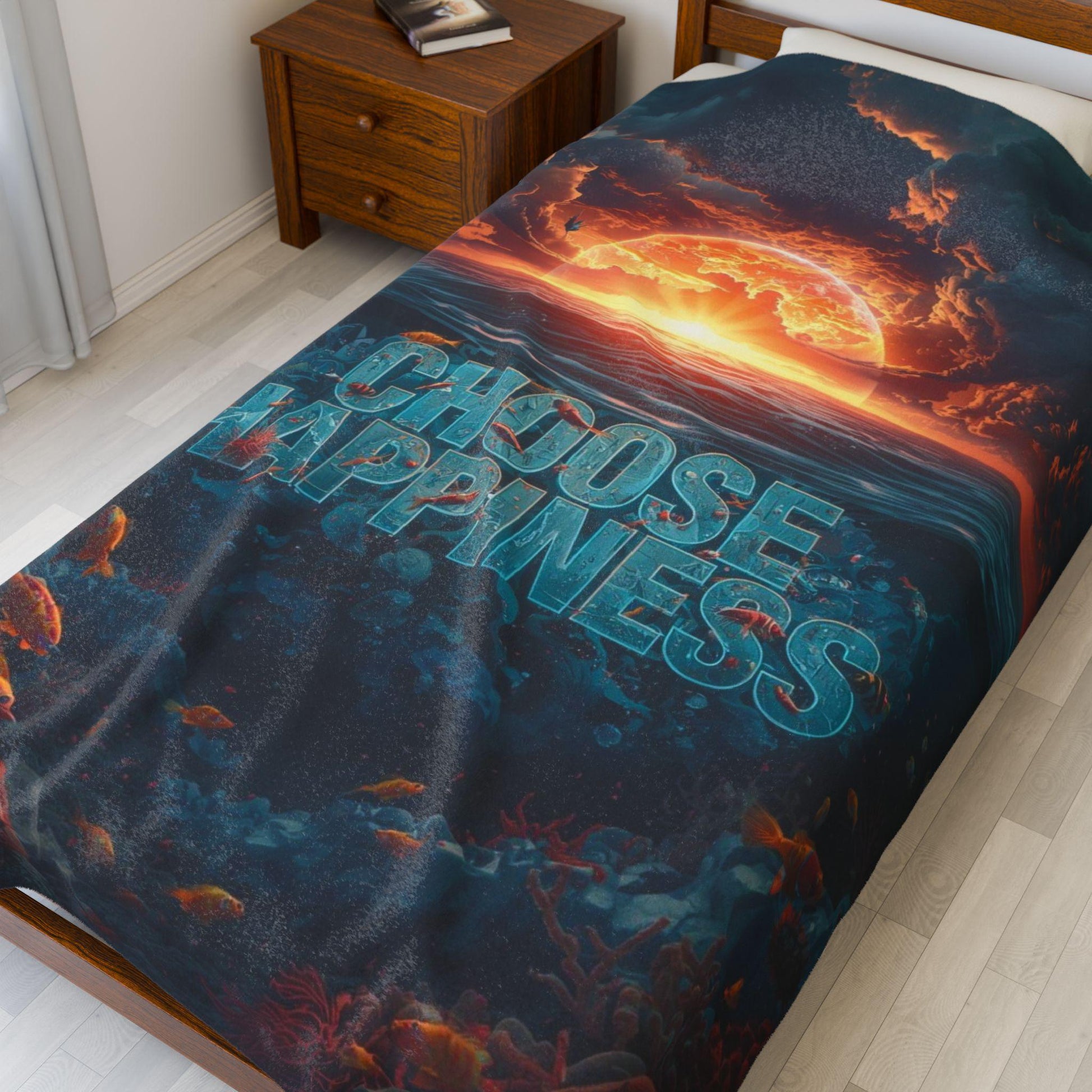 Choose Happiness ocean sunset blanket | Velveteen plush throw
