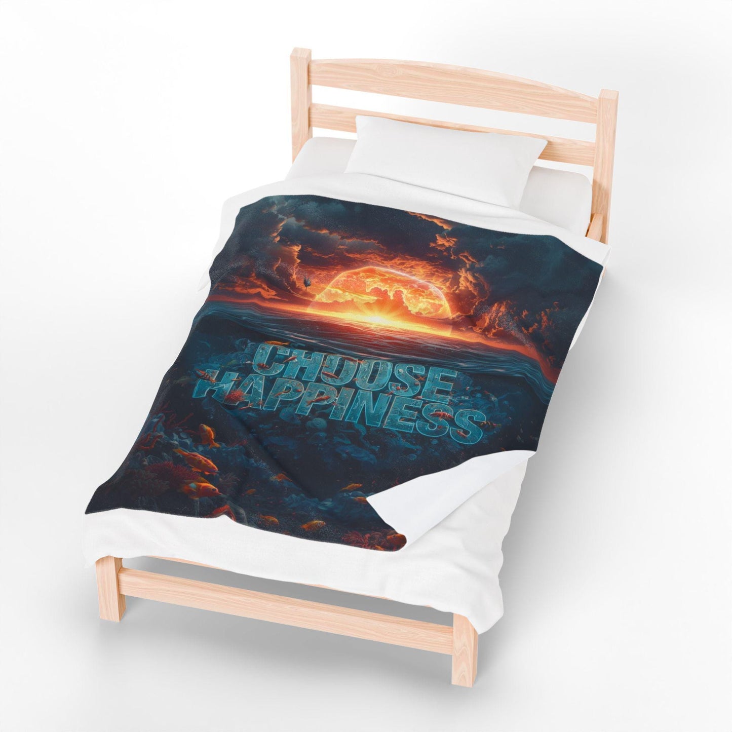 Choose Happiness ocean sunset blanket | Velveteen plush throw