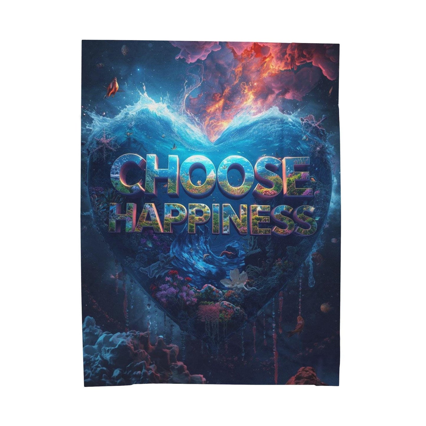 Choose Happiness Blanket | Inspirational Heart Graphic Velveteen Plush Blanket