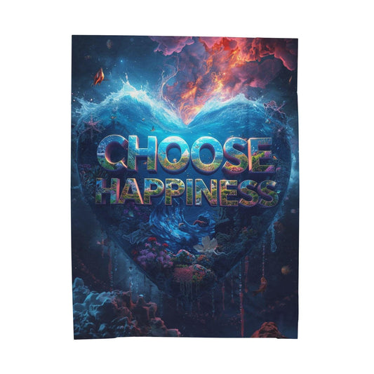 Choose Happiness Blanket | Inspirational Heart Graphic Velveteen Plush Blanket