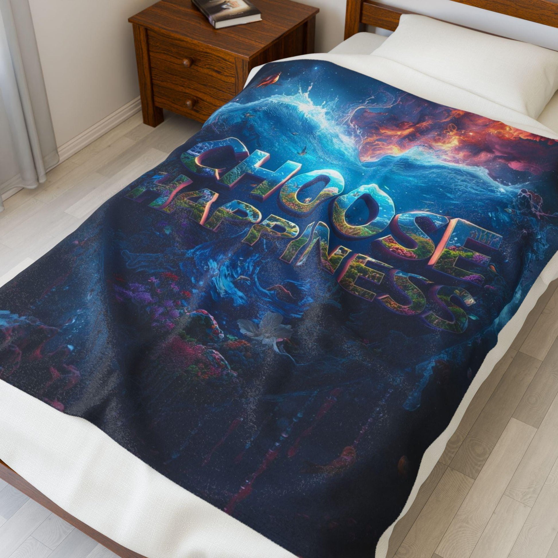 Choose Happiness Blanket | Inspirational Heart Graphic Velveteen Plush Blanket