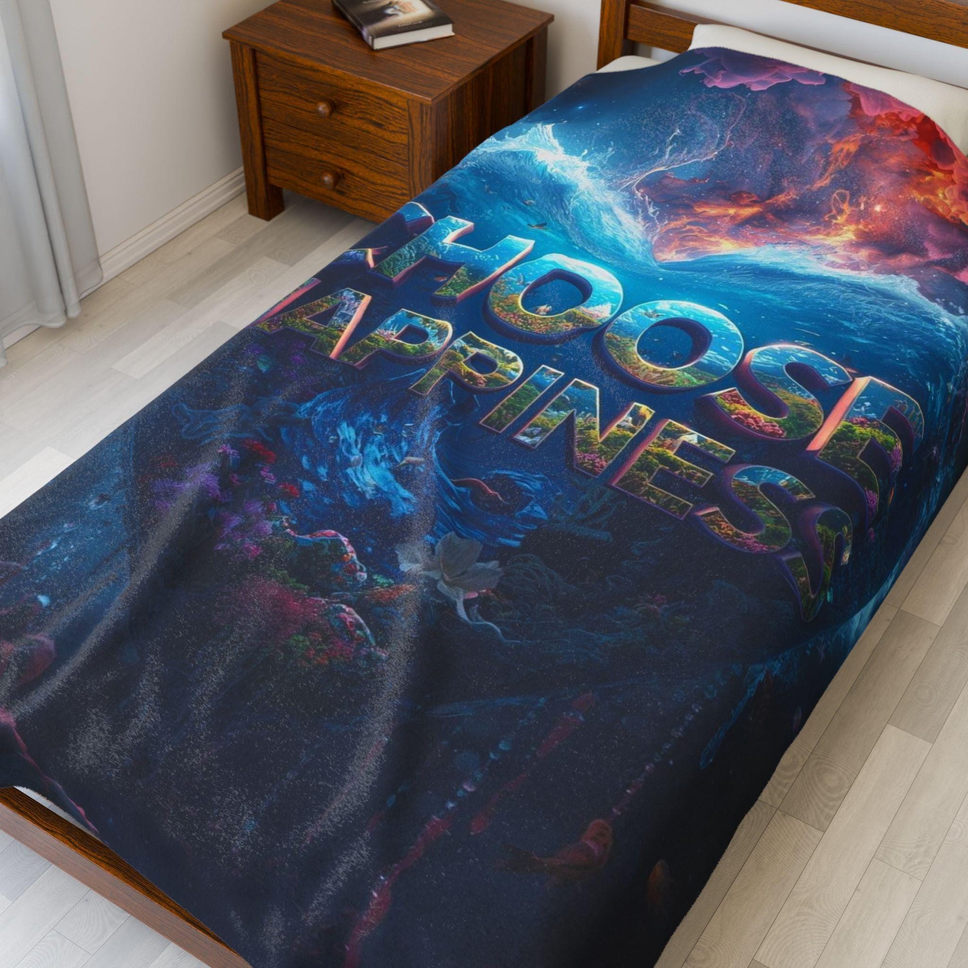 Choose Happiness Blanket | Inspirational Heart Graphic Velveteen Plush Blanket