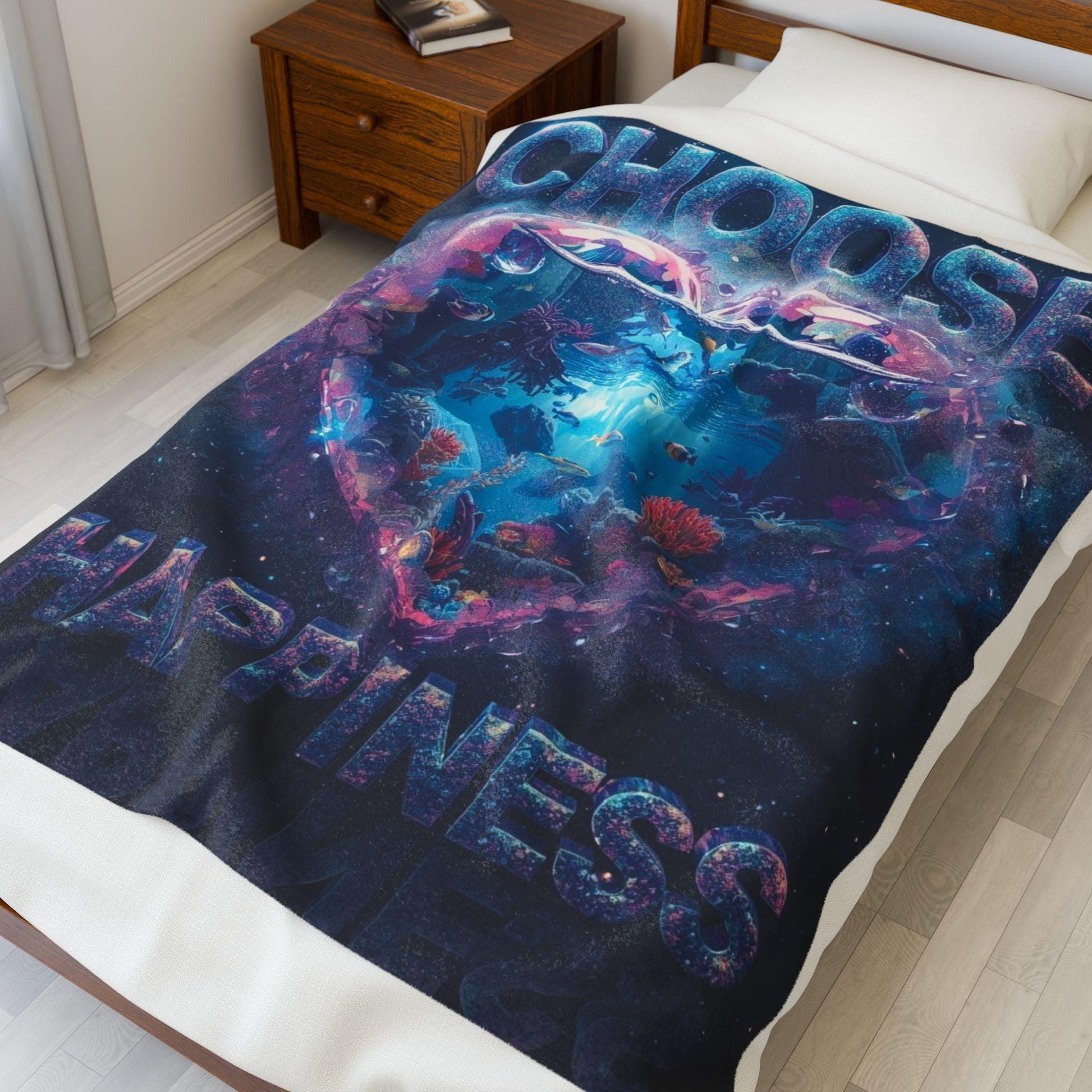 Choose Happiness Velveteen Plush Blanket | Super Soft Cozy Throw