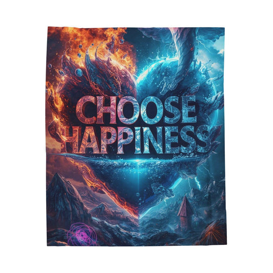 Choose Happiness Velveteen Plush Blanket | Positive Quote Cozy Throw