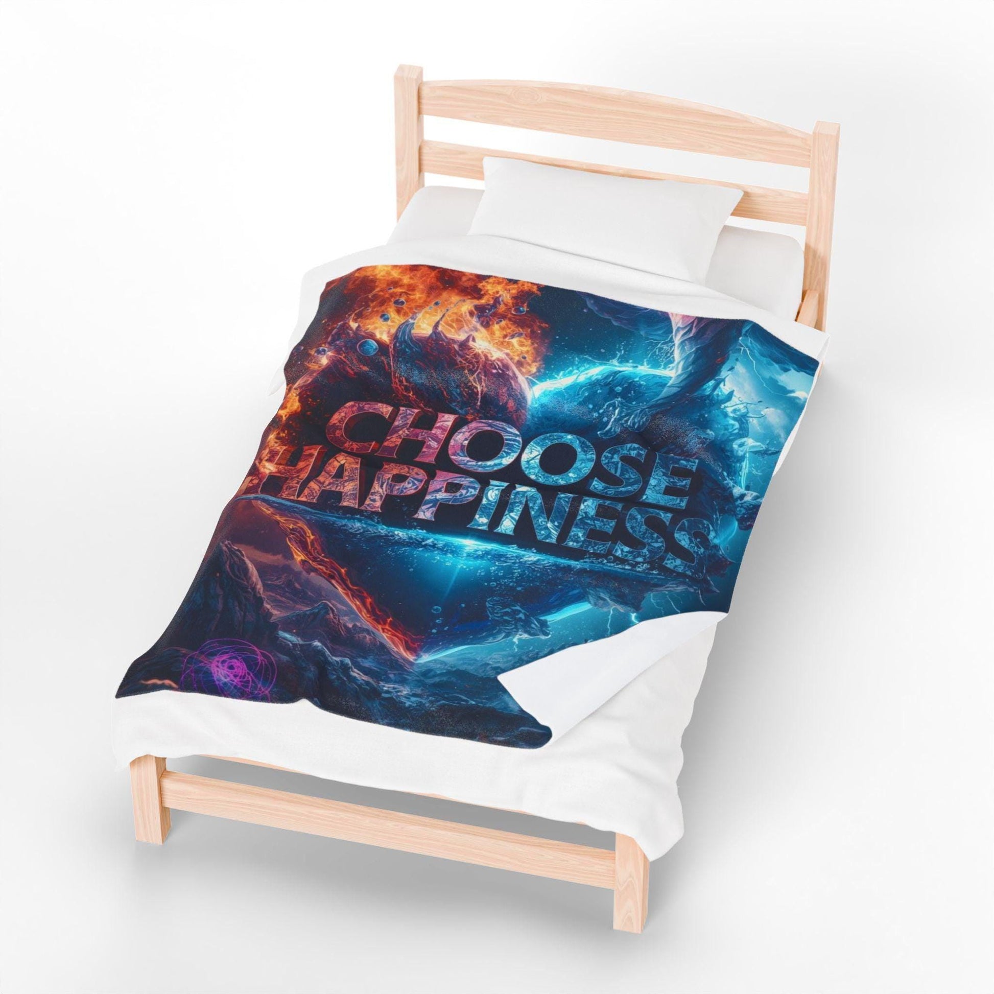 Choose Happiness Velveteen Plush Blanket | Positive Quote Cozy Throw