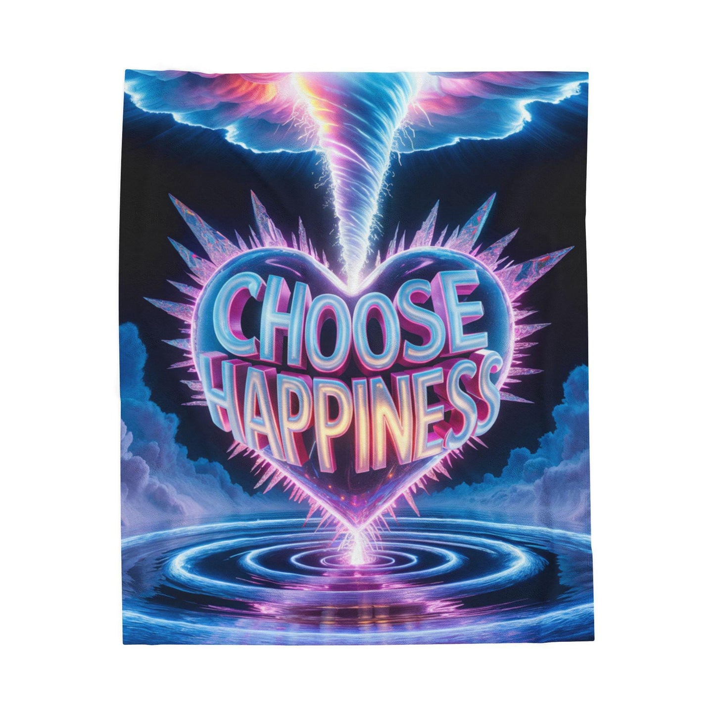 Choose Happiness Velveteen Plush Blanket | neon retro vaporwave