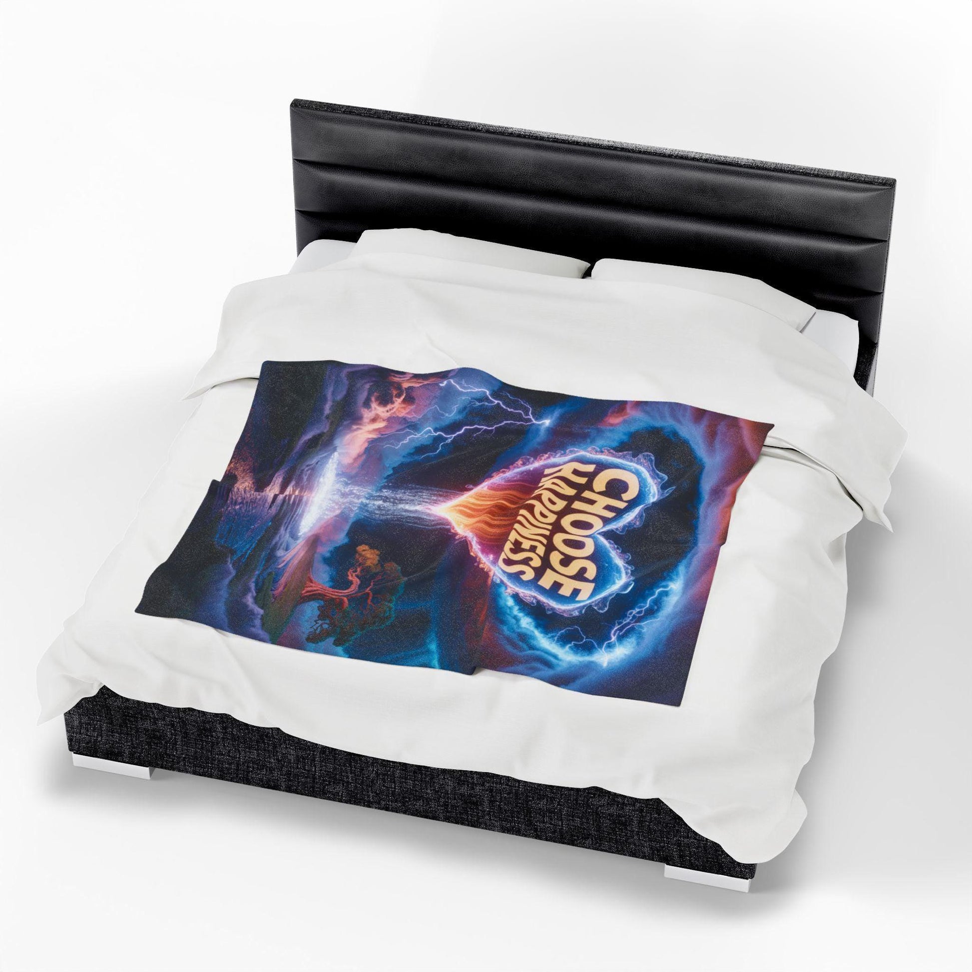 Choose Happiness Velveteen Plush Blanket | colorful surreal landscape