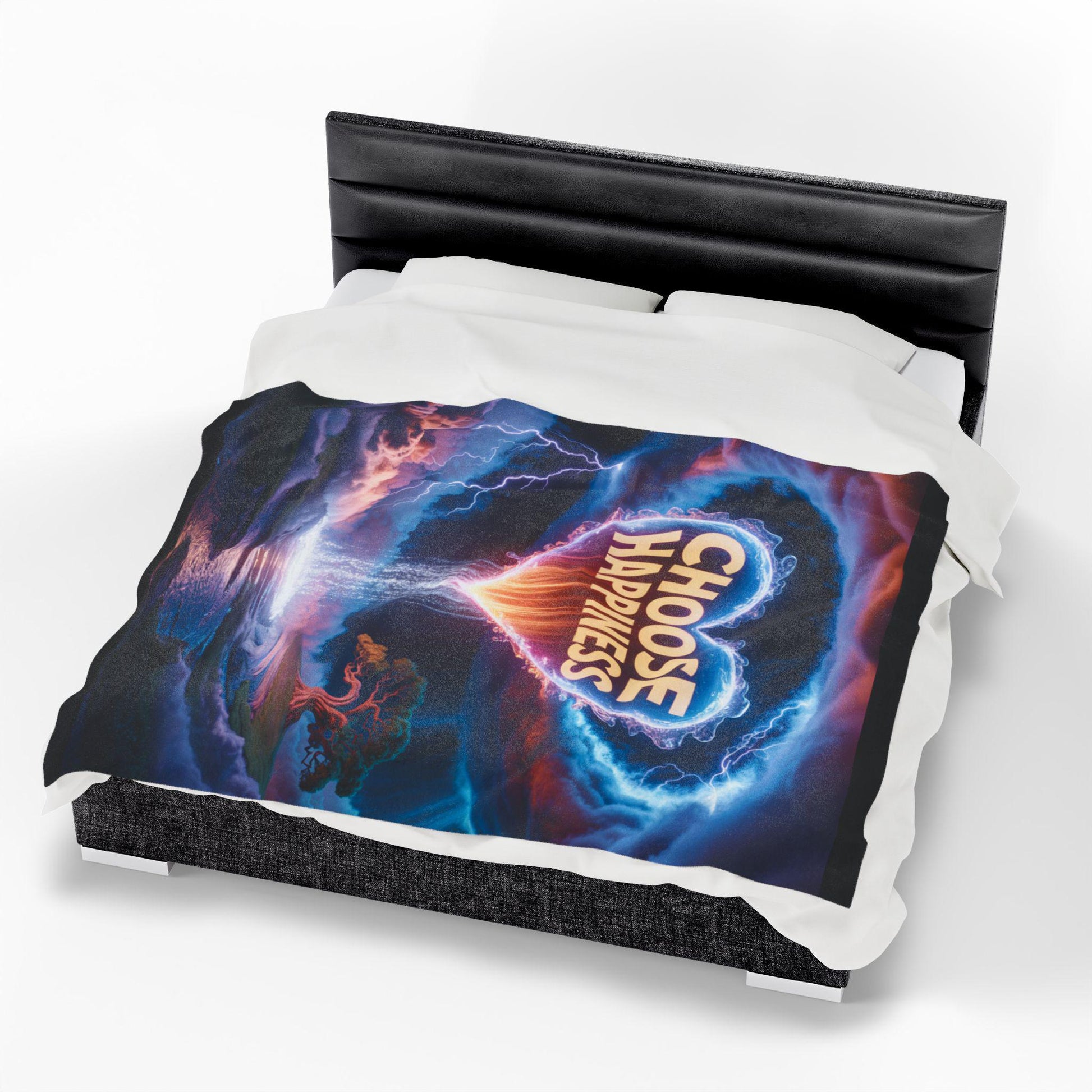 Choose Happiness Velveteen Plush Blanket | colorful surreal landscape