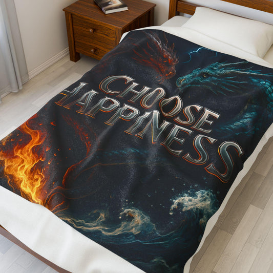 Choose Happiness dragons | fire and ice dragon art velveteen plush blanket