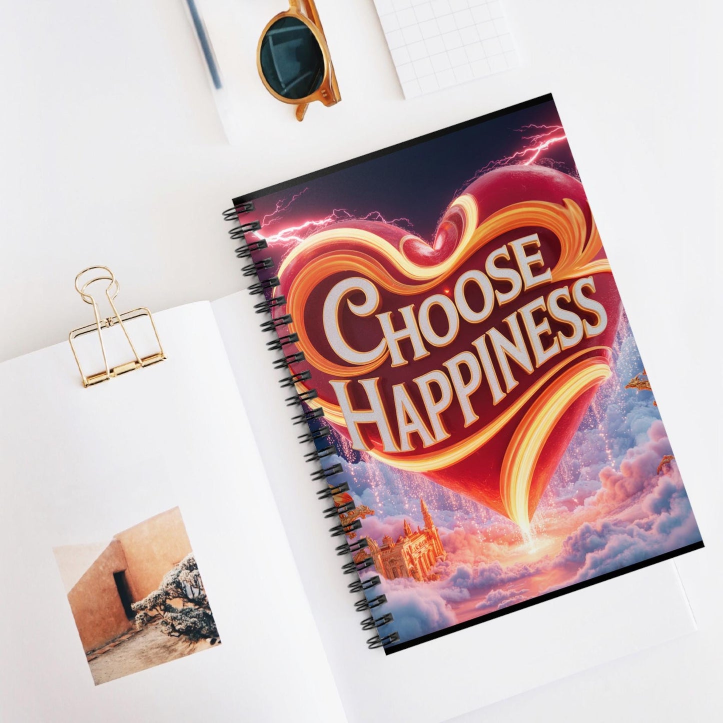 Choose Happiness Spiral Notebook | Heart Illustration, Ruled Journal