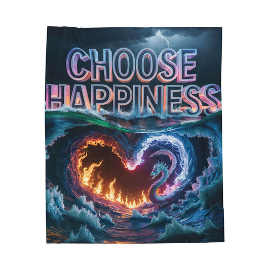 Velveteen Plush Blanket, Choose Happiness, Cozy Throw, Positive Vibes Cover