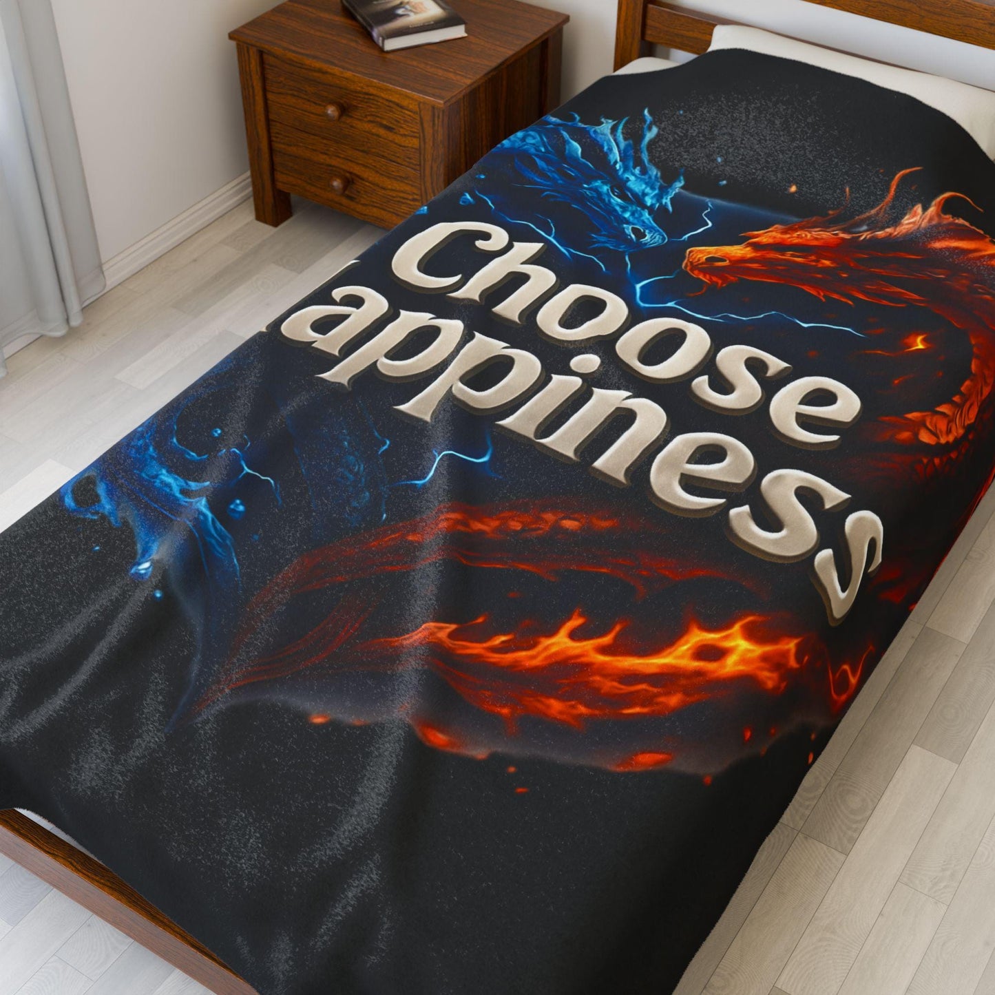 Velveteen Plush Blanket, Choose Happiness, Cozy Throw Blanket, Positive Vibes Bedding