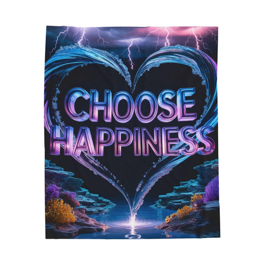 Velveteen Plush Blanket - Choose Happiness, Cozy Throw Blanket, Positive Vibes Home Decor