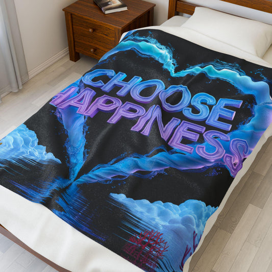 Velveteen Plush Blanket, Cozy Throw, Choose Happiness Blanket