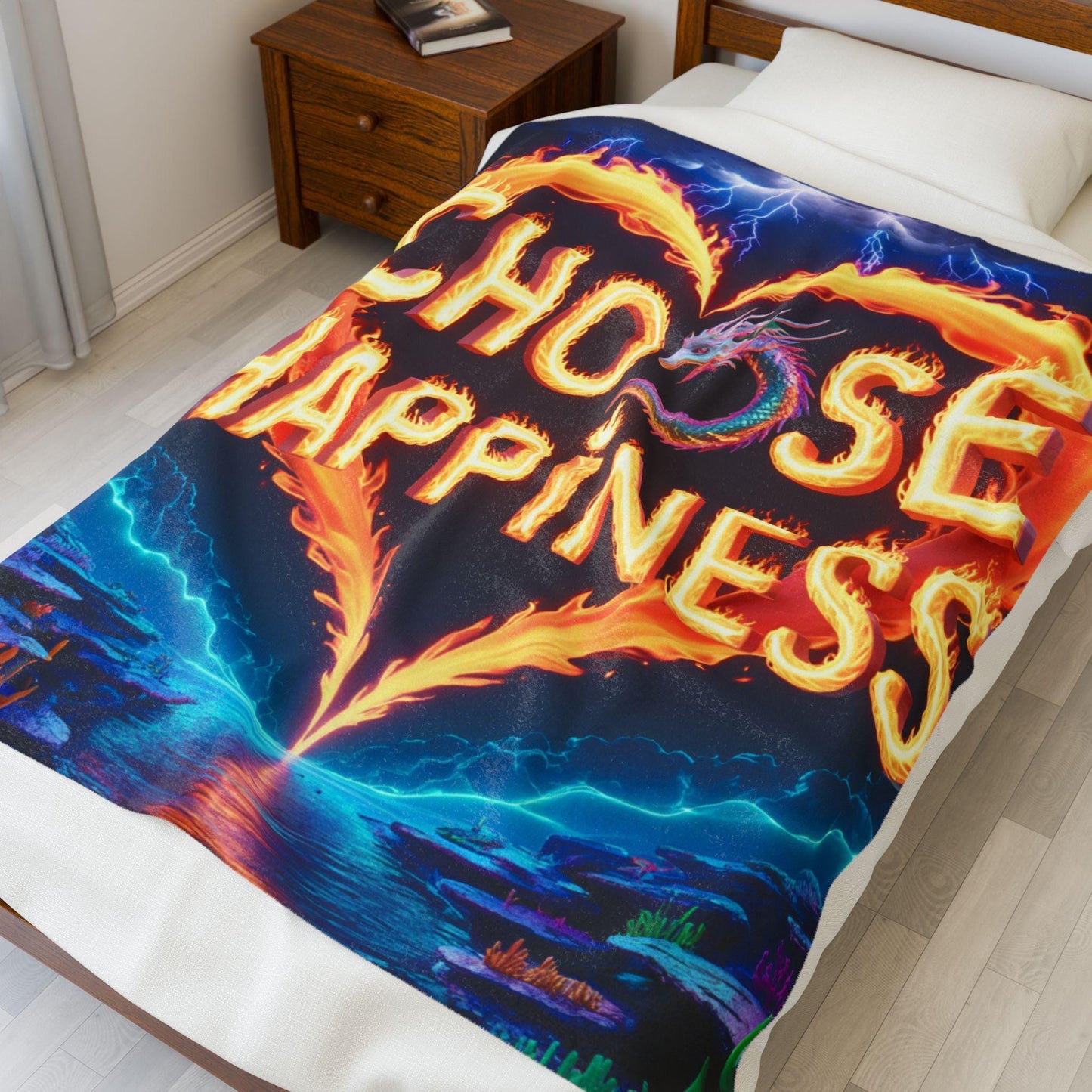 Velveteen Plush Blanket, Choose Happiness, Cozy Throw, Positive Vibes Home Decor, Gift Idea