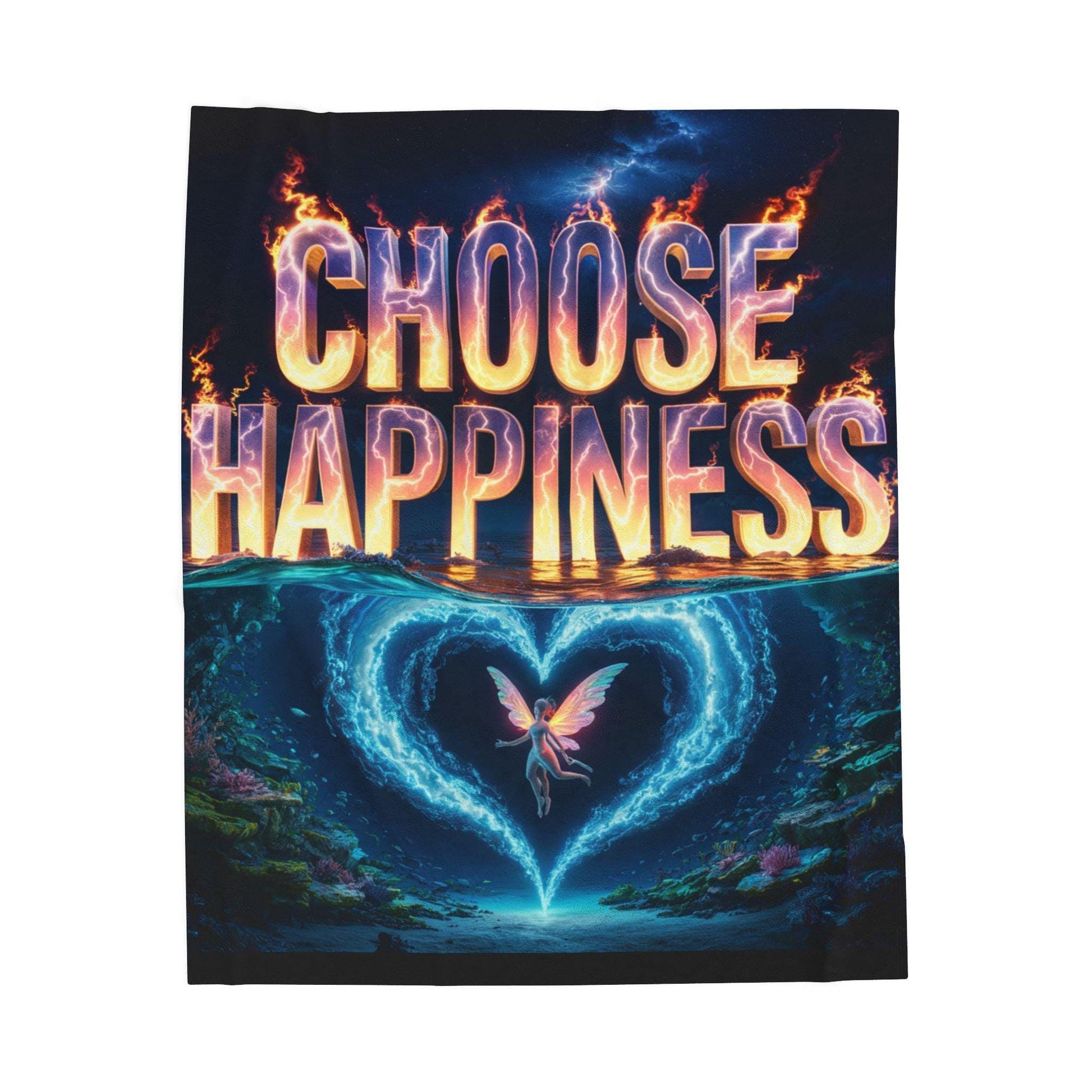 Choose Happiness Velveteen Plush Blanket, Cozy Quote Blanket