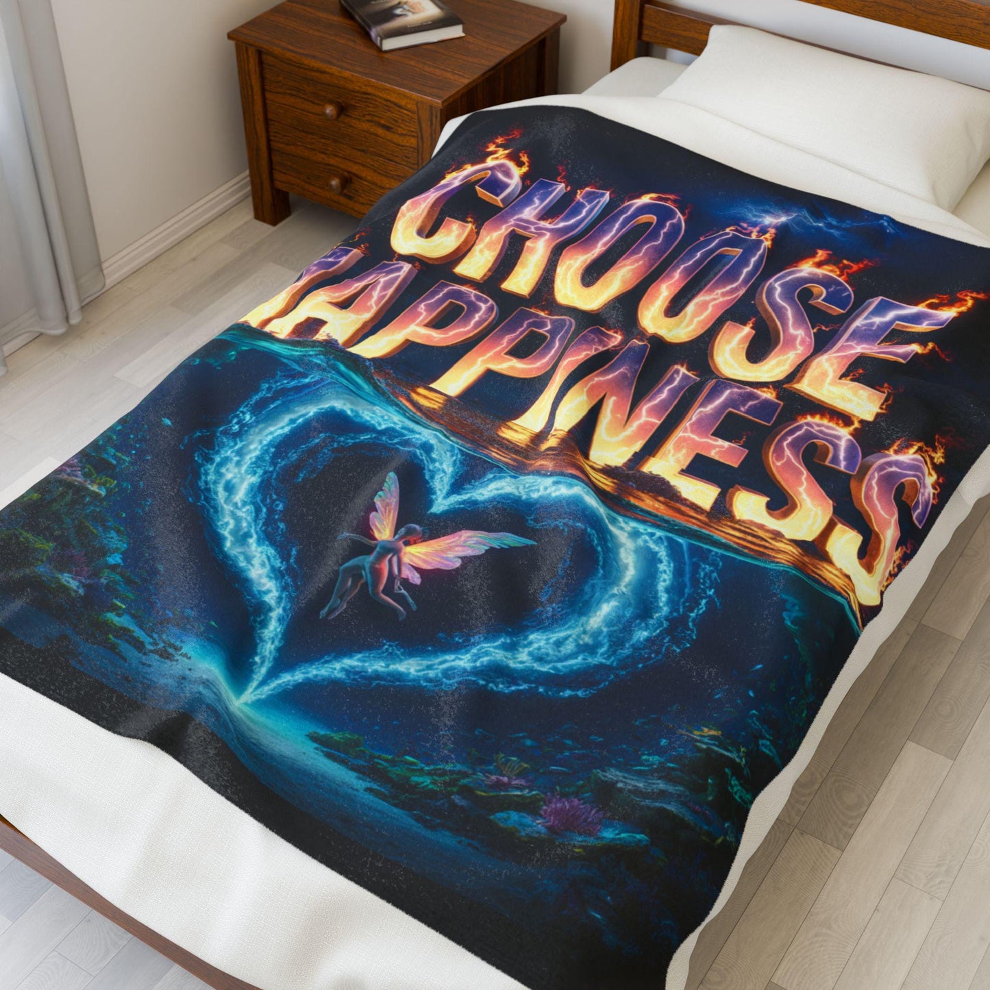 Choose Happiness Velveteen Plush Blanket, Cozy Quote Blanket