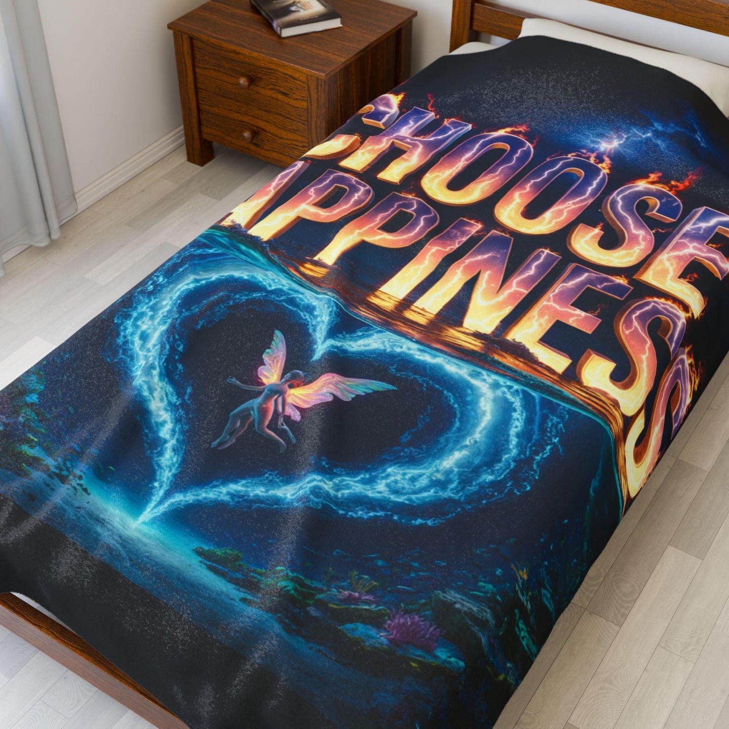 Choose Happiness Velveteen Plush Blanket, Cozy Quote Blanket