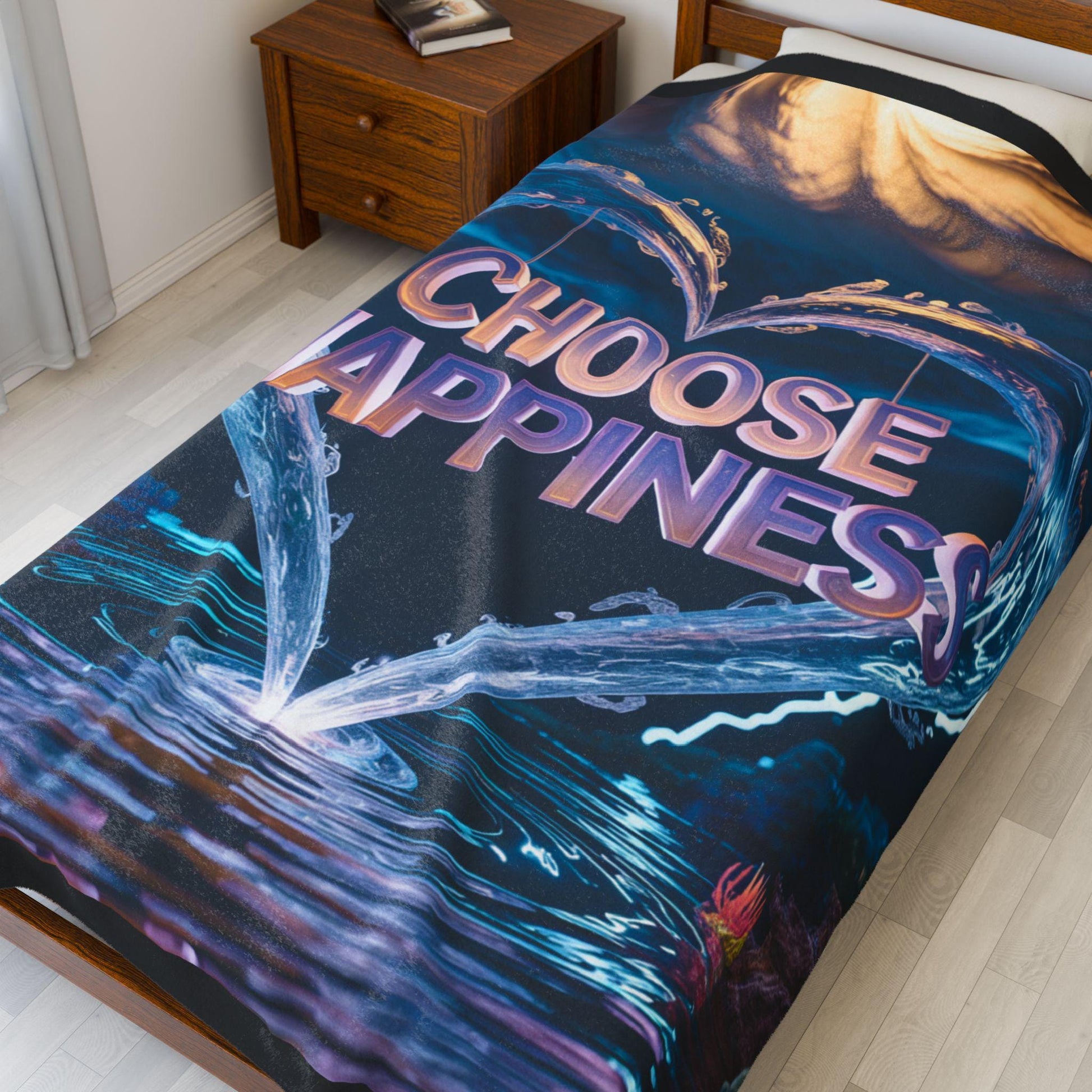 Velveteen Plush Blanket - Choose Happiness, Throw Blanket, Cozy Home Decor, Warm Fleece Blanket