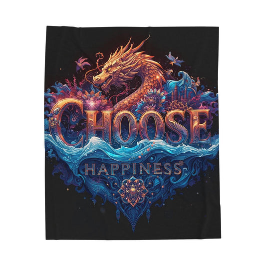 Velveteen Plush Blanket, Choose Happiness, Cozy Throw, Gift for Dragon Lover